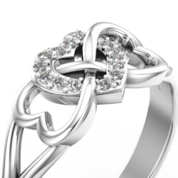 Triple Heart Infinity Diamond Ring 925 Silver  - Picture 3 of 5